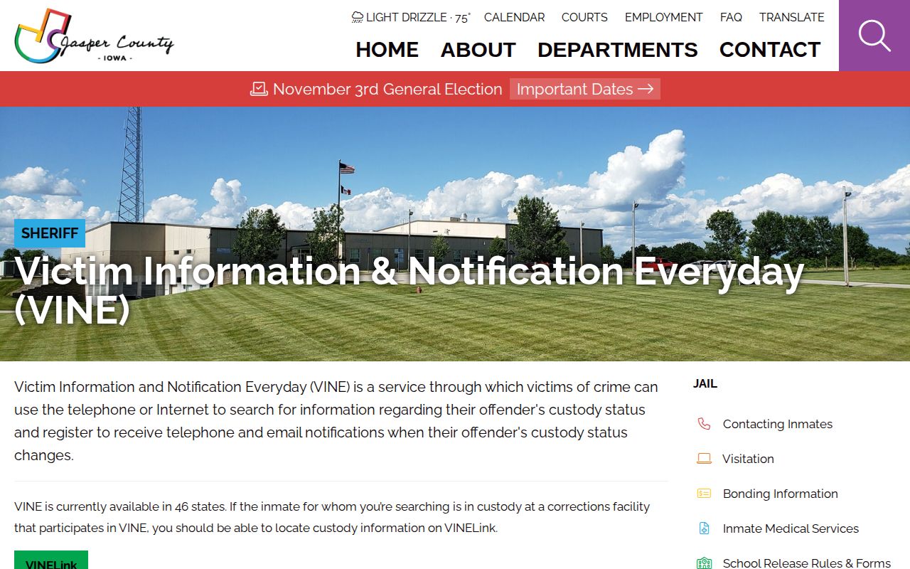 Official Jasper County VINE information and VINELink route