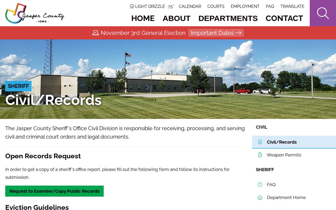 Jasper County Sheriff civil and open-records page