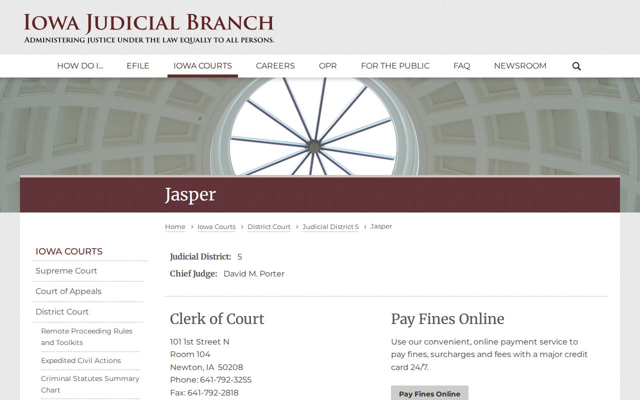 Official Jasper County Clerk of Court directory