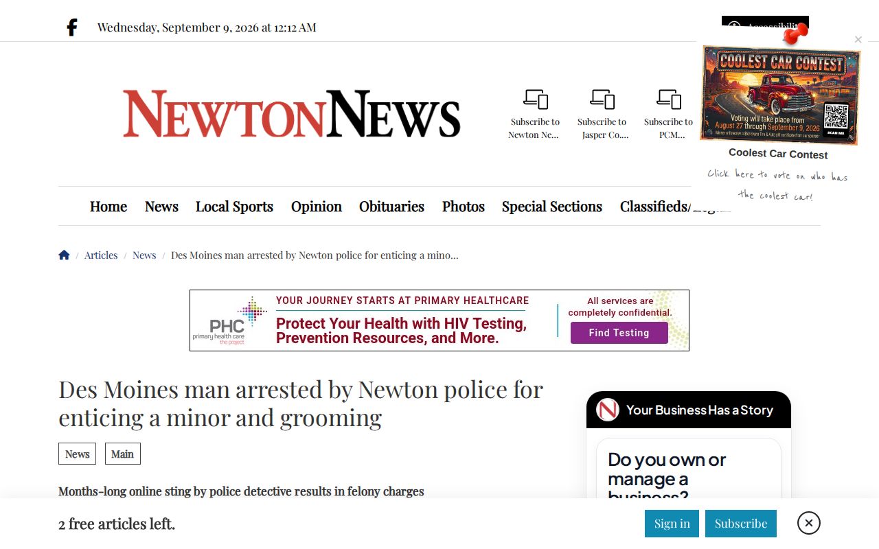 Newton arrest news reporting a Jasper County Jail booking source