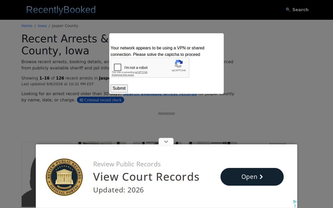 Unofficial Jasper County booking page